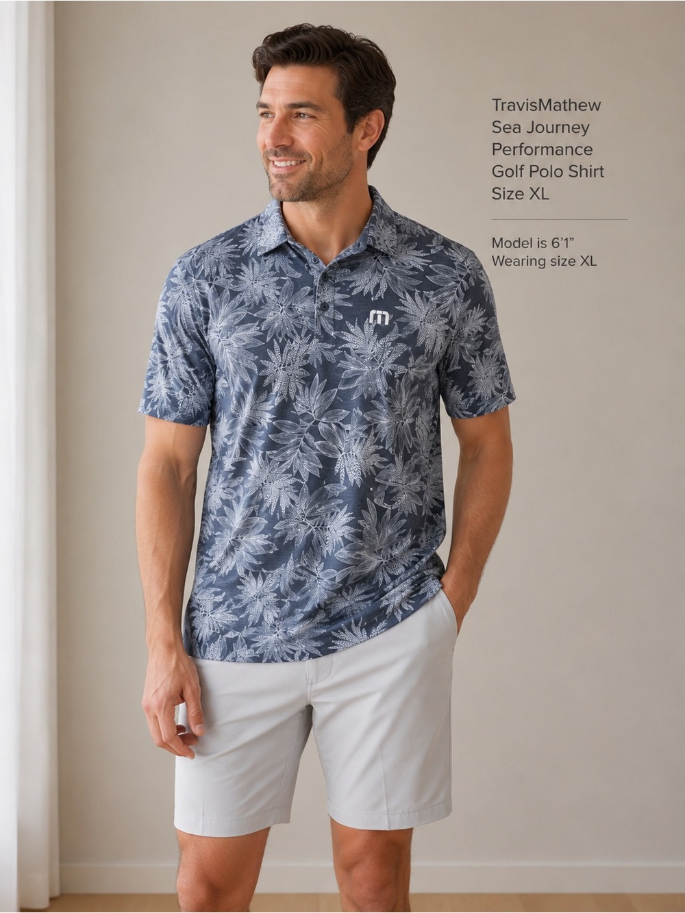 Travis Matthew Sea Journey Performance Golf Polo Shirt - Blue XL